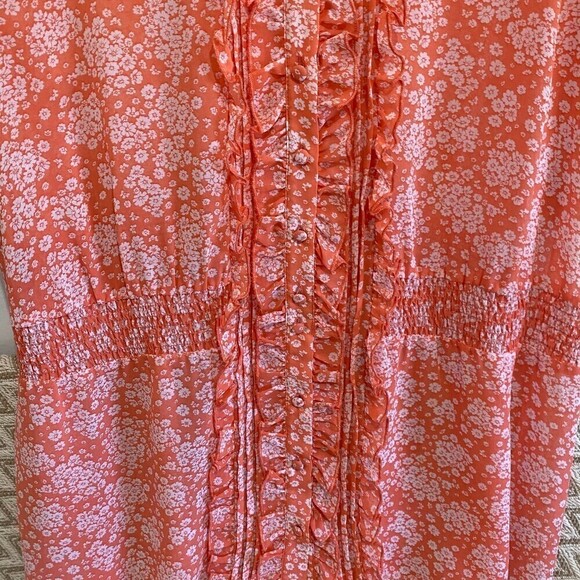 Torrid Sheer Floral Ruffle Button Front Smocked Blouse - Picture 2 of 6